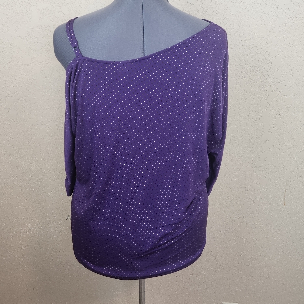 Torrid Gold Polka Dots on Purple 3/4 Sleeve Party Top 2X (7579) - Picture 2 of 8